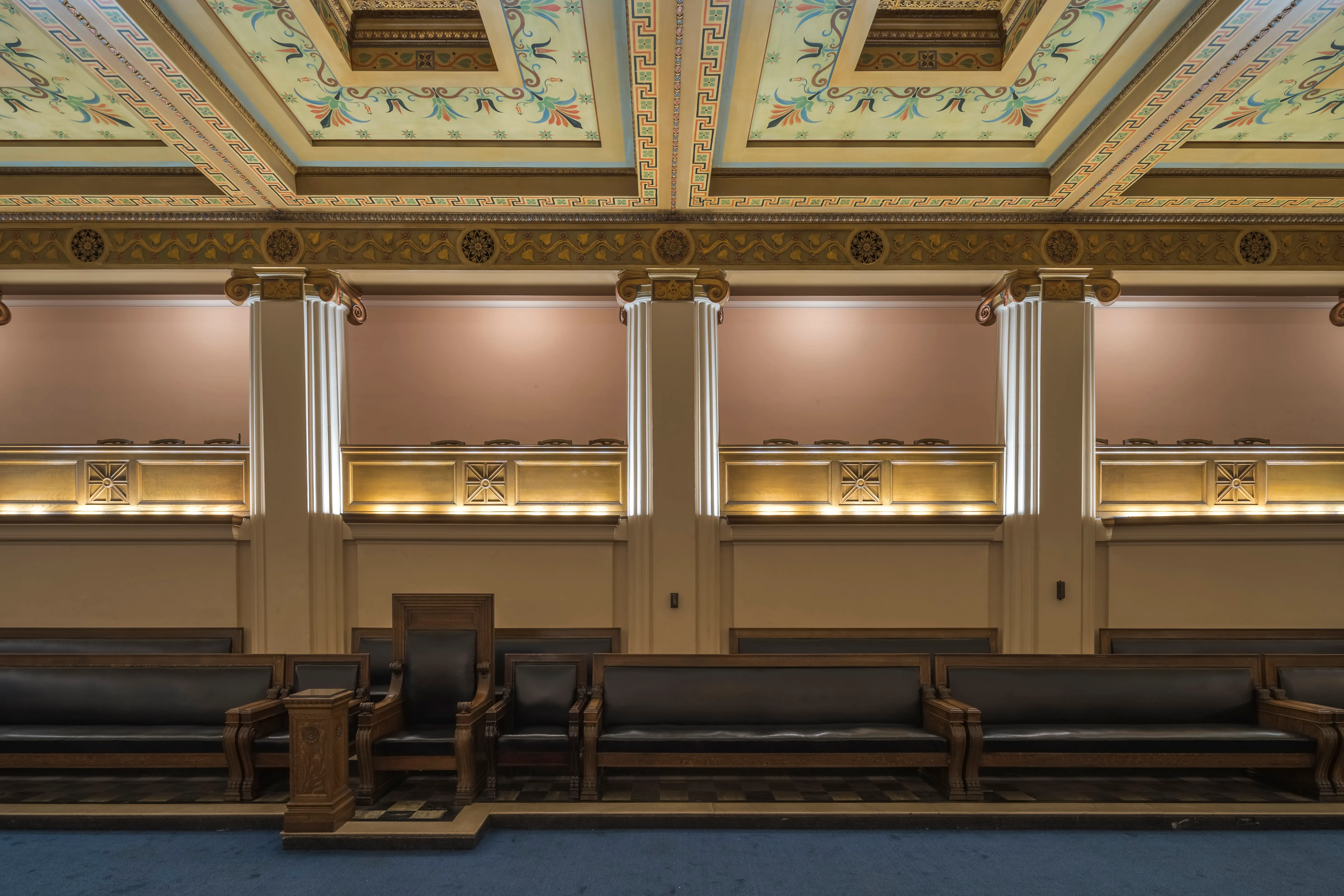 Ionic columns lining the walls of the lodge room