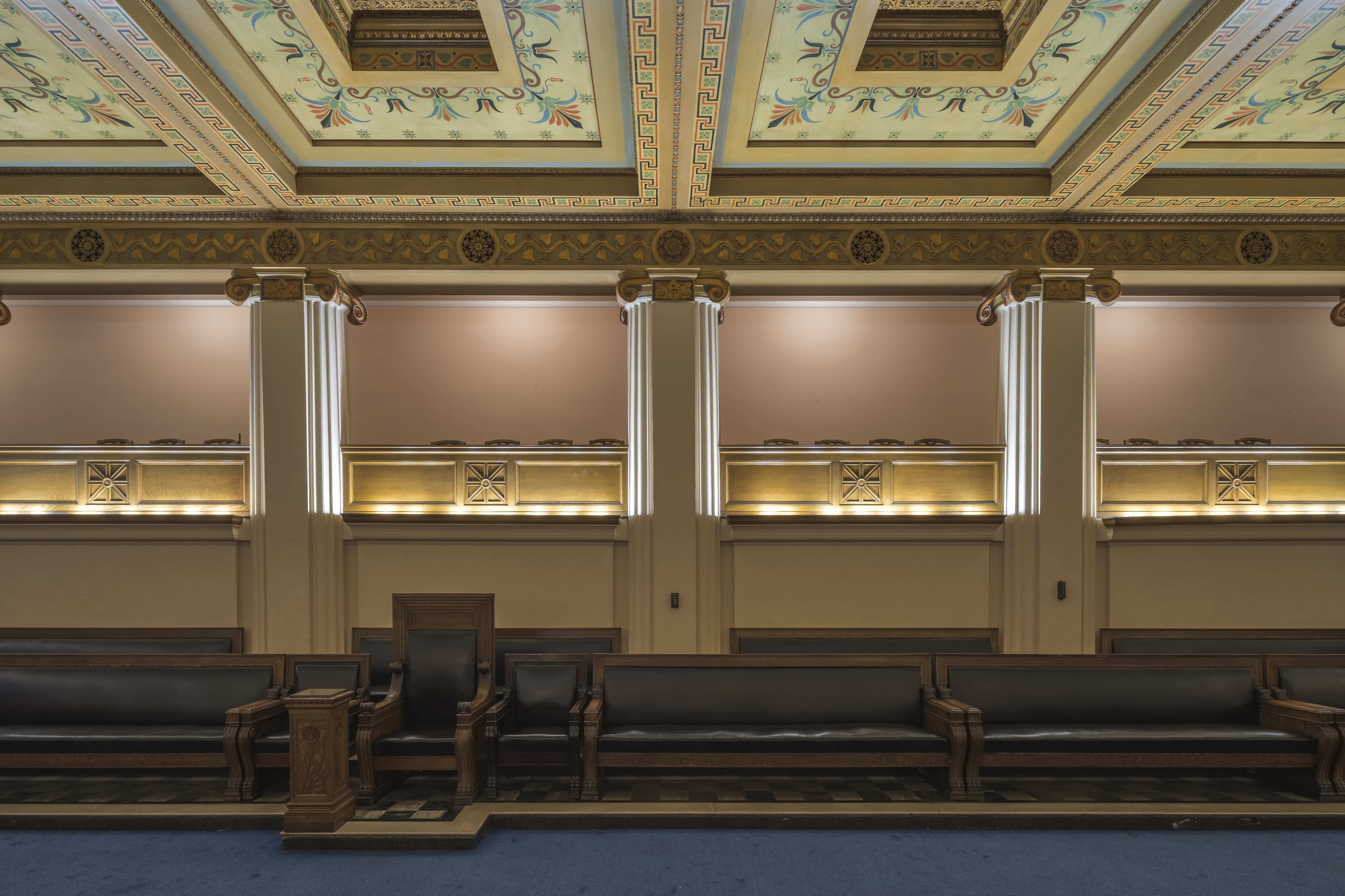 Ionic columns lining the walls of the lodge room